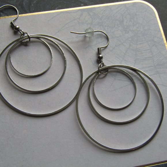 Minimalist Statement Piece Stainless Steel Hoop Dangle Elegant Geometric - Picture 1 of 2